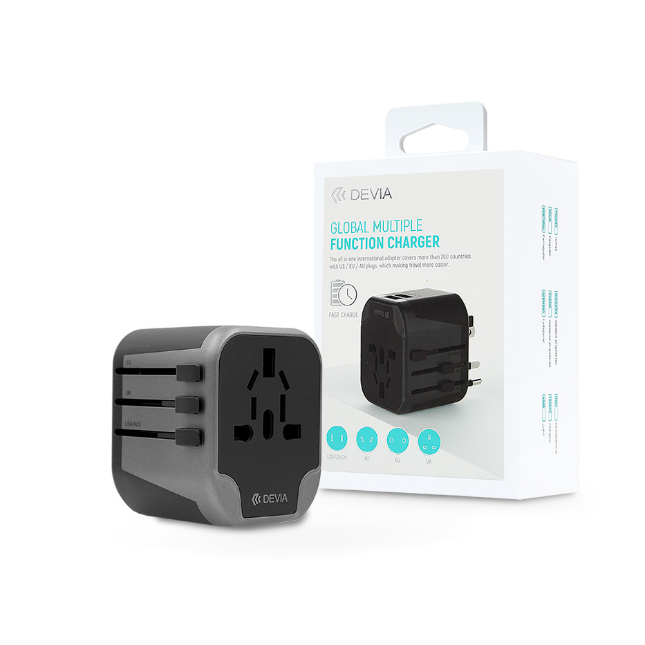 Devia többfunkciós globális hálózati töltő adapter (UK/EU/USA/USA/Japán/AU) - Devia Global Multiple Function Charger - fekete (ST330865)