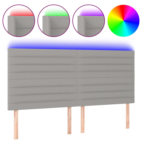Tăblie de pat cu LED, gri deschis, 200x5x118/128 cm, textil