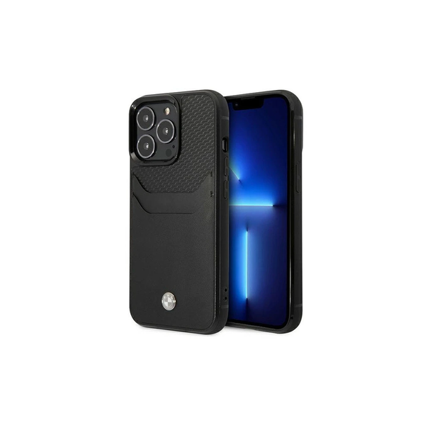 BMW BMHCP14X22RSEPK tok iPhone 14 Pro Max 6.7" készülékhez bőr kártyatartó fekete