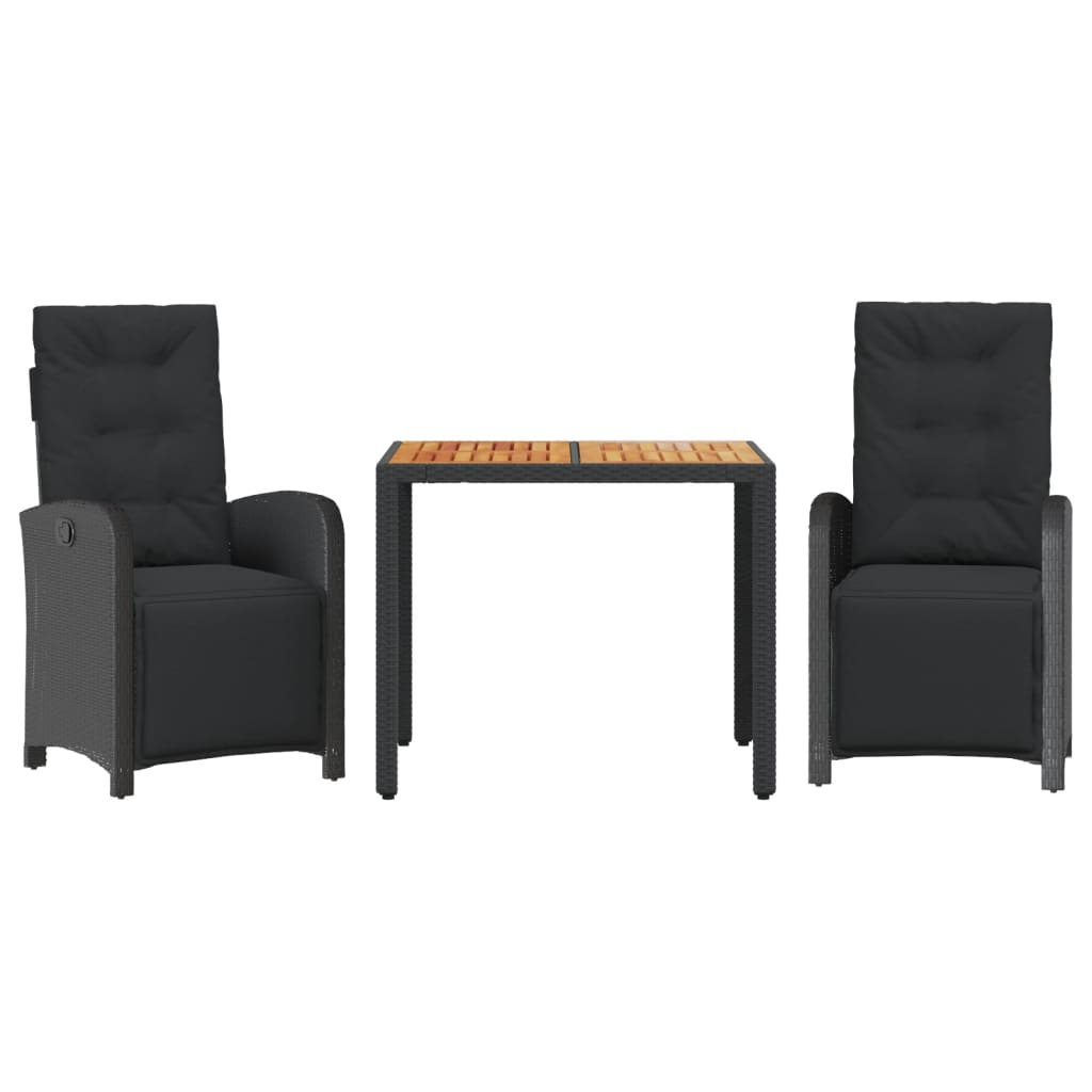 3 részes fekete polyrattan bisztrógarnitúra párnával (3212474)