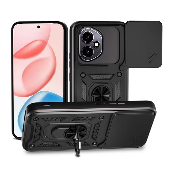 Defender szilikon telefonvédő (ütésállóság, tartógyűrű, kameravédő) FEKETE Honor 400 "Gigapack csomagolás" (GP-169842)