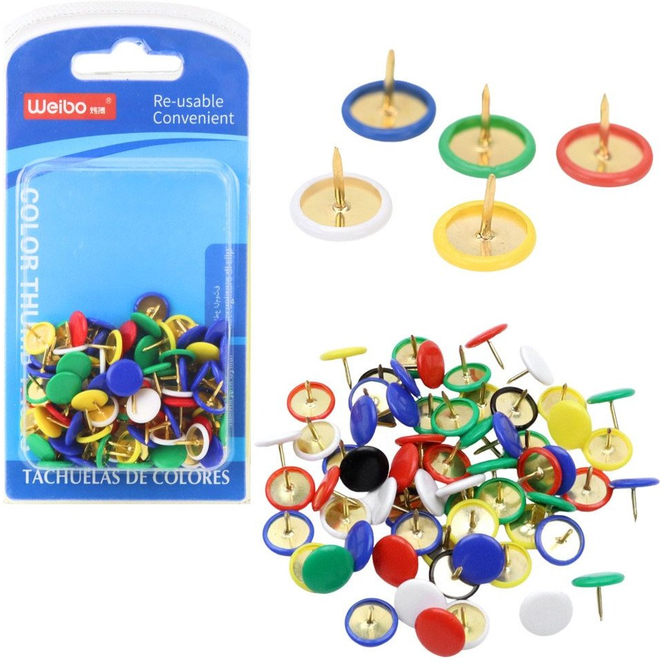 Laposfejű Rajzszögkészlet Irodába És Iskolába, Színes, 90 db..  22397 (22397)