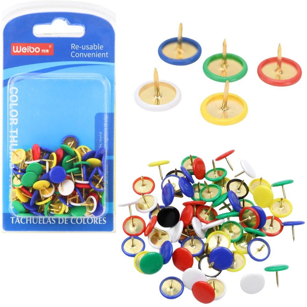 Laposfejű Rajzszögkészlet Irodába És Iskolába, Színes, 90 db.. – 22397