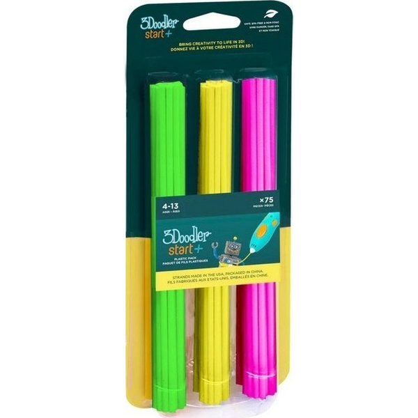 3Doodler Start 3DS-ECO-MIX4-75 material de impresión 3d Plástico compostable Verde, Rosa, Amarillo 1 g