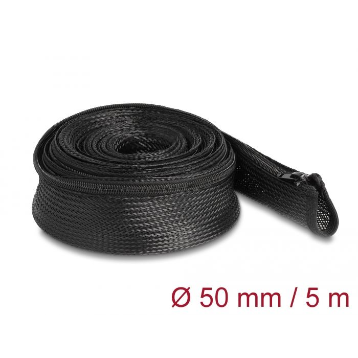 Delock fonott kábelharisnya zipzáras szorítóval 5m x 50mm fekete (19173) (delock19173)