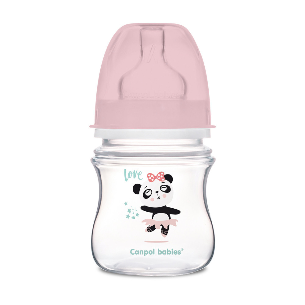Canpol babies Anti-kólikás cumisüveg, EasyStart, EXOTIC ANIMALS, 120 ml - rózsaszín