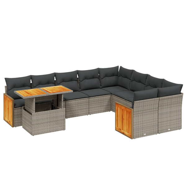 10 részes szürke polyrattan kerti ülőgarnitúra párnákkal