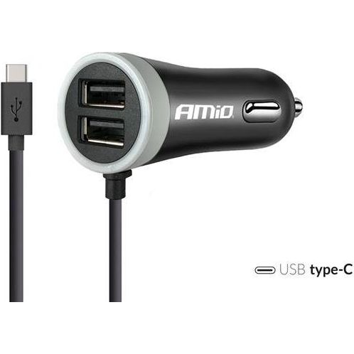 Autótöltő 12V 24V USB-C + 2X USB 2.4A Pro-3 Amio-02058