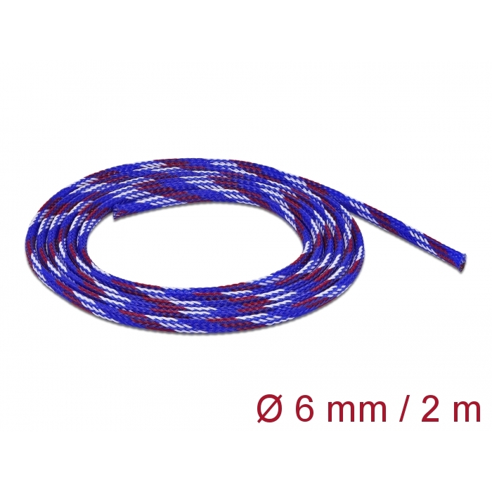 Delock Fonott kábelharisnya nyújtható 2 m x 6 mm kék-piros-fehér (20741)