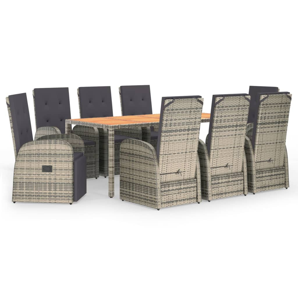 9 részes szürke polyrattan kerti étkezőgarnitúra párnával (3157590)