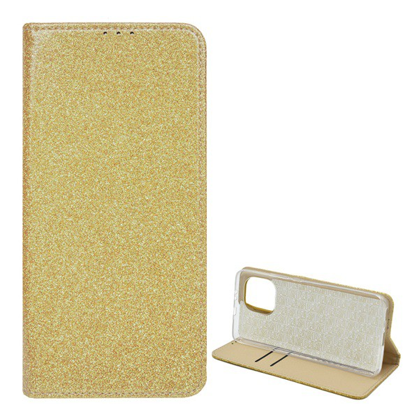 Tok álló, bőr hatású (FLIP, szilikon belső, oldalra nyíló, asztali tartó funkció, bankkártya tartó, csillogó) ARANY [Xiaomi Mi 11 5G] (5996591041513)