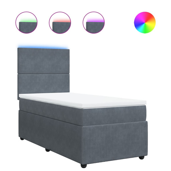 Pat box spring cu saltea, gri închis, 80x200 cm, catifea