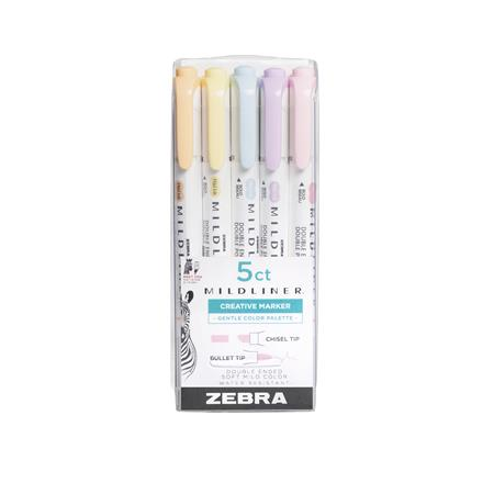 Zebra Szövegkiemelő készlet, 1,4/4 mm, kétvégű,  "Mildliner Highlighter Gentle", 5 különböző szín (TZ78705)