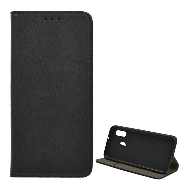 Tok álló, bőr hatású (FLIP, oldalra nyíló, asztali tartó funkció) FEKETE [Samsung Galaxy A20e (SM-A202F)] (5996457871315)