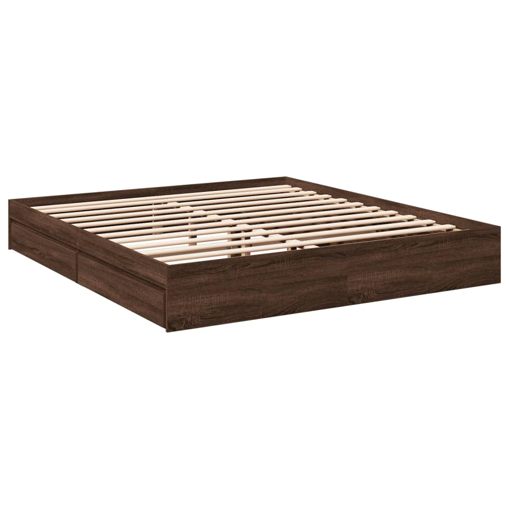 füstös tölgyszínű szerelt fa ágykeret fiókokkal 200 x 200 cm (3280635)