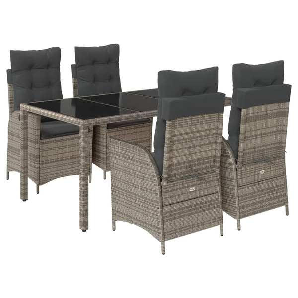 Set mobilier de grădină cu perne, 5 piese, gri, poliratan