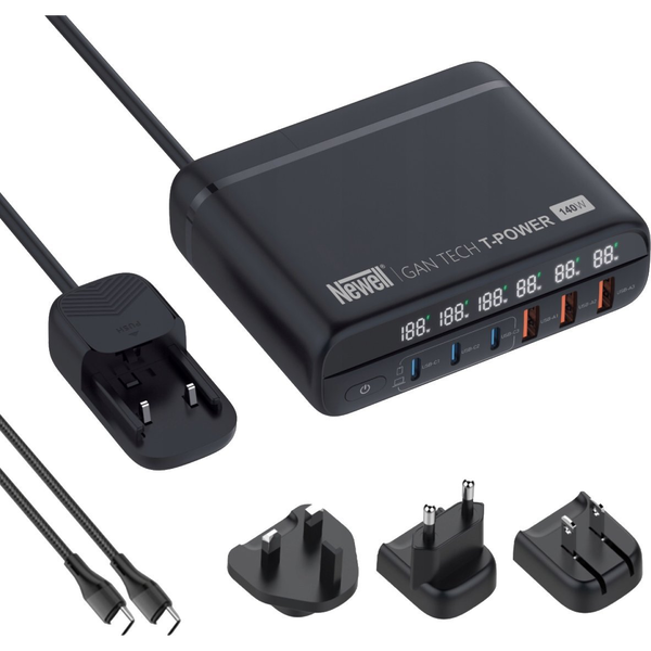 Sieťová Nabíjačka s adaptérmi Newell GaN Tech T-power 140W 3x USB-C 3x USB