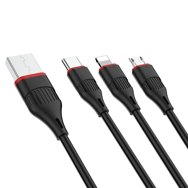 Cablu Incarcare USB tip Lightning - USB la MicroUSB - USB la USB Type-C Borofone BX17 Enjoy, 1 m, Negru