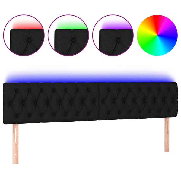 Tăblie de pat cu LED, negru, 200x7x78/88 cm, textil