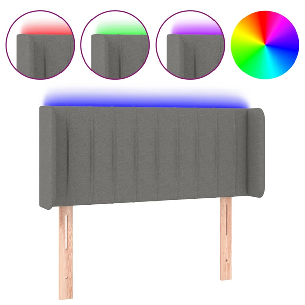 Tăblie de pat cu LED, gri închis, 83x16x78/88 cm, textil
