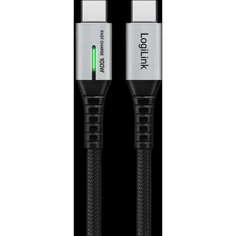 Logilink USB 3.2 Gen2x2 Type-C kábel, C/M - C/M, 20Gbps, 100W, 4K, LED, fém, fekete, 1,5 m (CU0433)