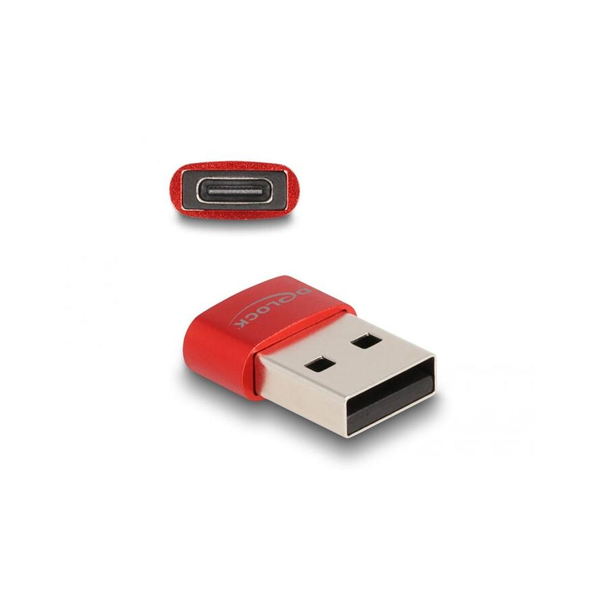 DeLock USB 2.0 Adapter USB Type-A male to USB Type-C female Red
