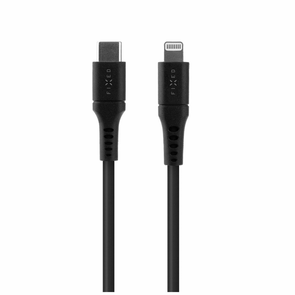 Fixed Liquid Silicone USB-C apa - Lightning apa 2.0 Adat és töltő kábel 1.2m - Fekete