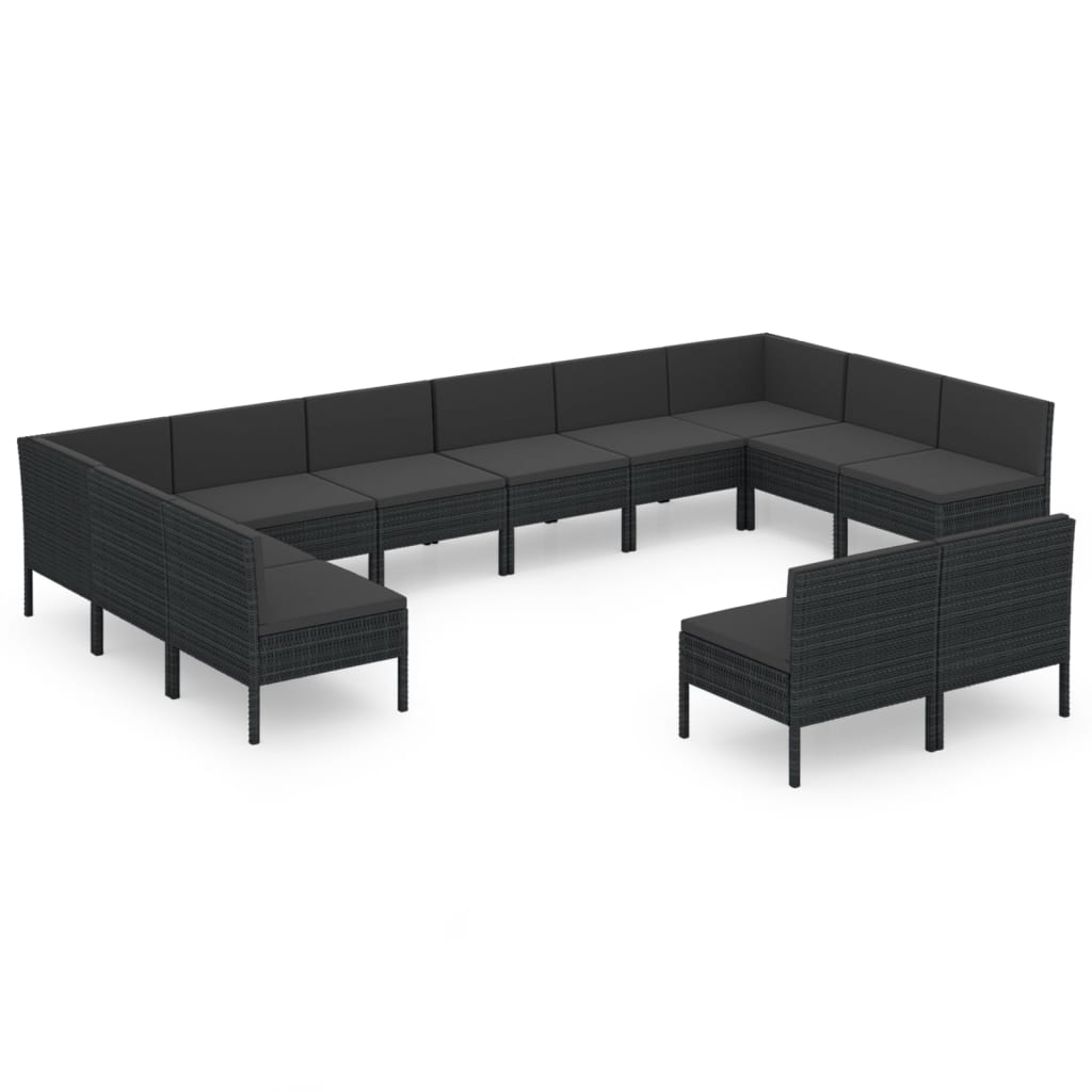 12 részes fekete polyrattan kerti ülőgarnitúra párnákkal (3094613)