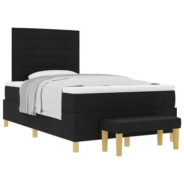 Cama Box Spring  Con Colchón Y Banco Negro 120x200 Cm Tela V2615 Unico / Negro