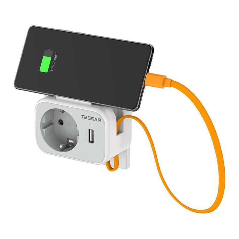 Tessan 1x AC, 1x USB-A, 1x USB-C beépített kábel hálózati elosztó (TS-332-DE) (TS-332-DE)