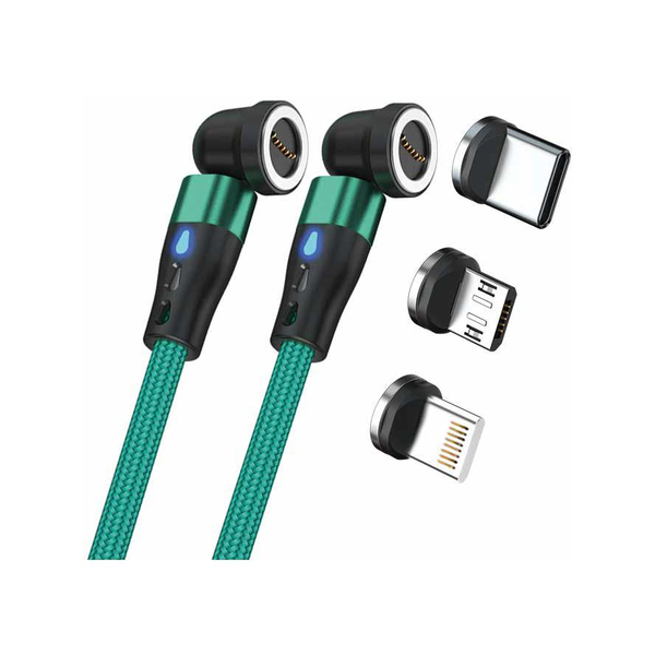 RealPower Magentic cable,1m 2x magnetisch,grün mit Adaptern