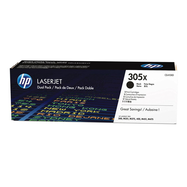 HP 305X 2-pack High Yield Black Original LaserJet Toner Cartridges tonerová náplň 2 kusů Černá