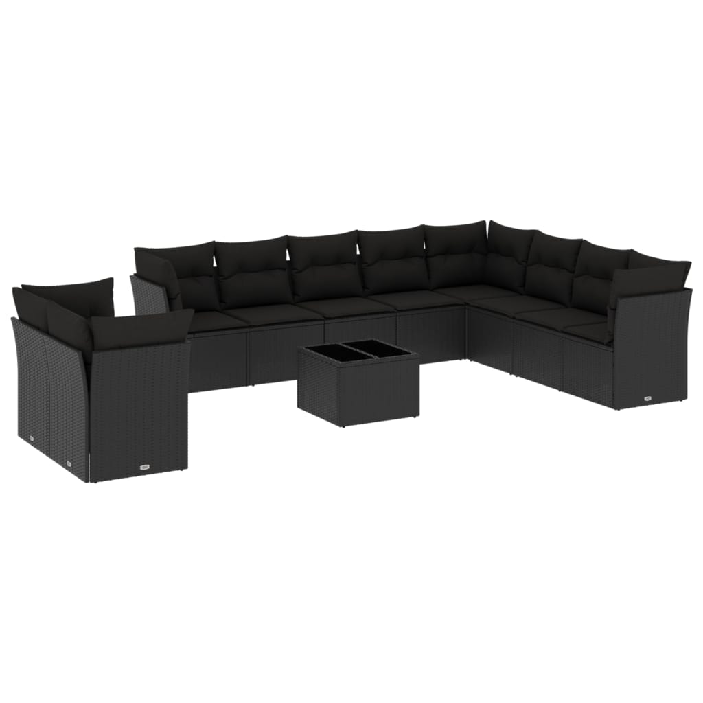 11 részes fekete polyrattan kerti ülőgarnitúra párnákkal (3249704)