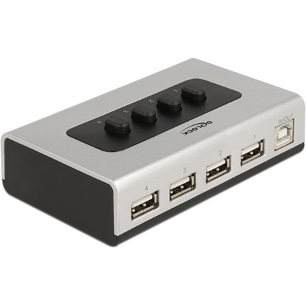 Delock Kétirányú USB 2.0 switch 1 db. B-típusú anya 4 db. A-típusú anya kézi átkapcsolással (87762)