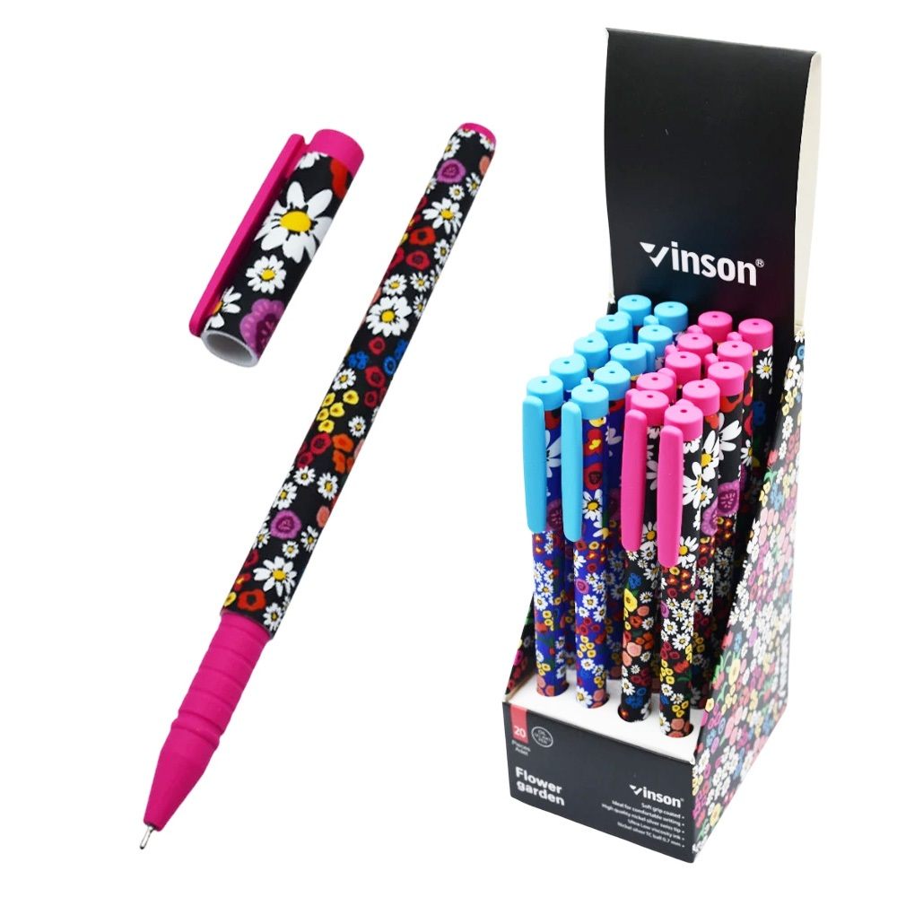 Vinson Golyóstoll kupakos, 0,7mm Flower Garden vegyes test displ 20 db/display (A24) (A24)