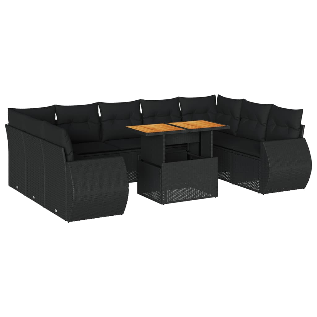 10 részes fekete polyrattan kerti ülőgarnitúra párnákkal (3327303)
