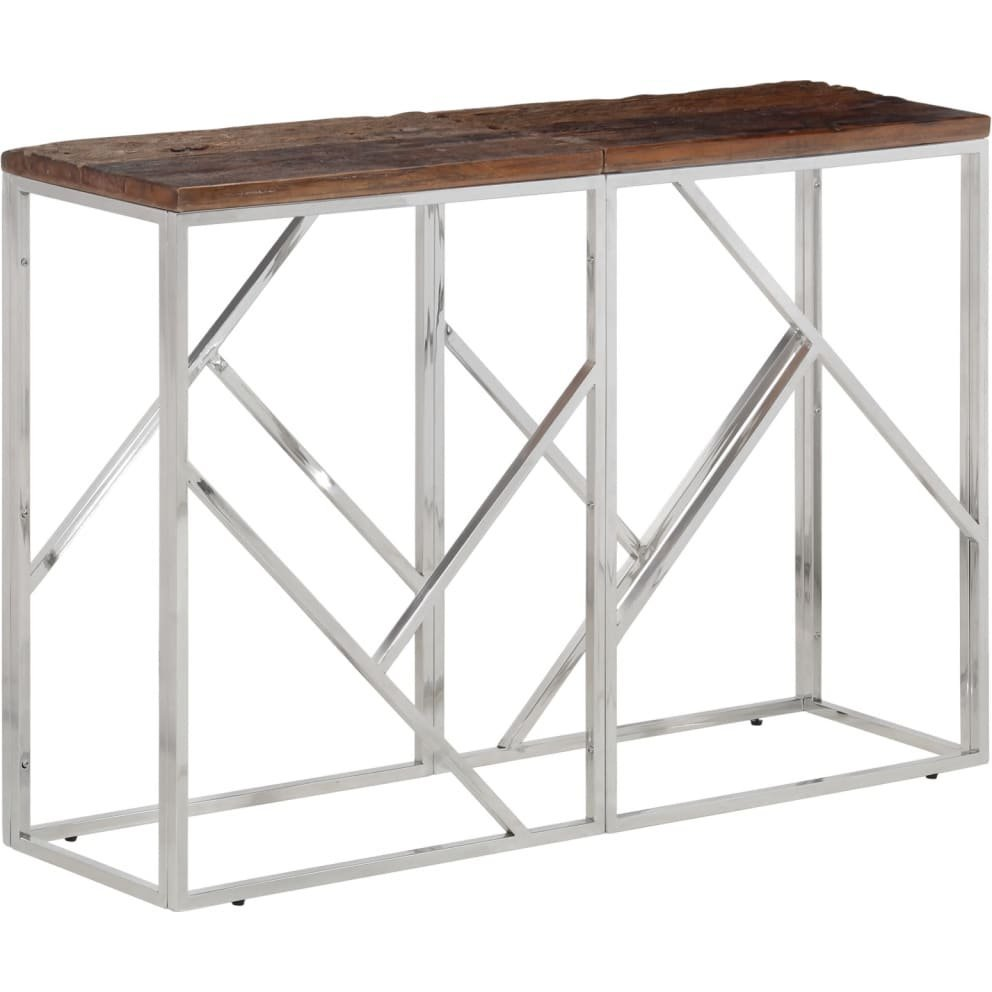 ezüstszínű rozsdamentes acél és tömör talpfa tálalóasztal (349997)