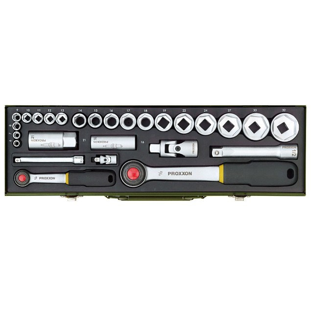 Proxxon Industrial Proxxon (23020) 27 részes autós racsnis dugókulcs készlet, racsnis krova készlet 6,3mm (1/4”) 12,5mm (1/2”) (23020)