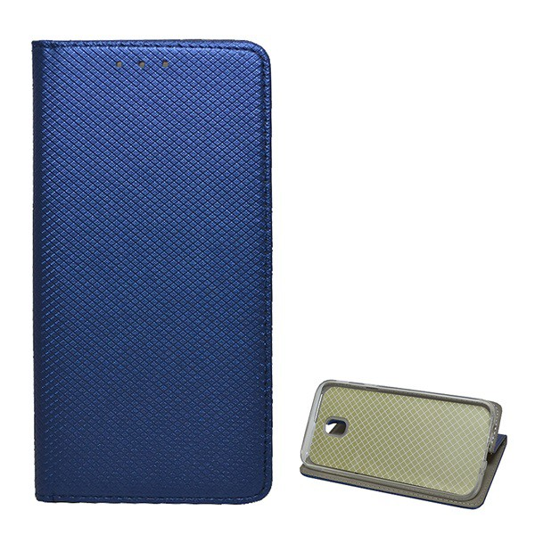 Tok álló, bőr hatású (FLIP, oldalra nyíló, asztali tartó funkció, rombusz minta) SÖTÉTKÉK [Samsung Galaxy J5 (2017) SM-J530 EU] (5996457715466)