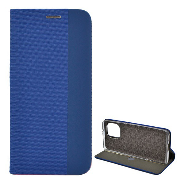 Tok álló, bőr hatású (FLIP, oldalra nyíló, asztali tartó funkció, textil minta) KÉK [Xiaomi Mi 11 5G] (5996591041506)