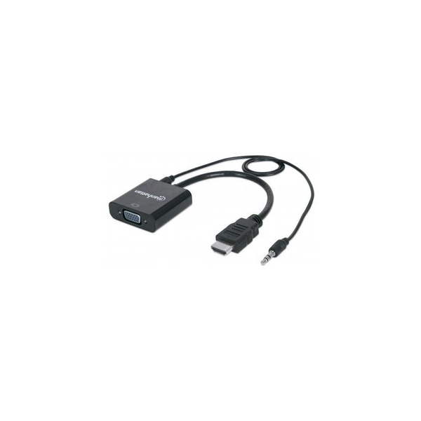 Manhattan 151450 videokabel adapter 0,3 m HDMI + 3.5mm VGA (D-Sub) Sort