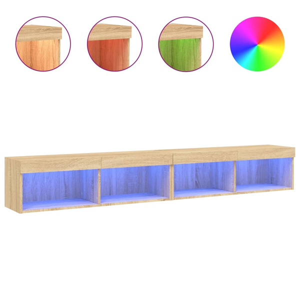 2 db sonoma tölgy színű TV-szekrény LED-ekkel 100x30x30 cm