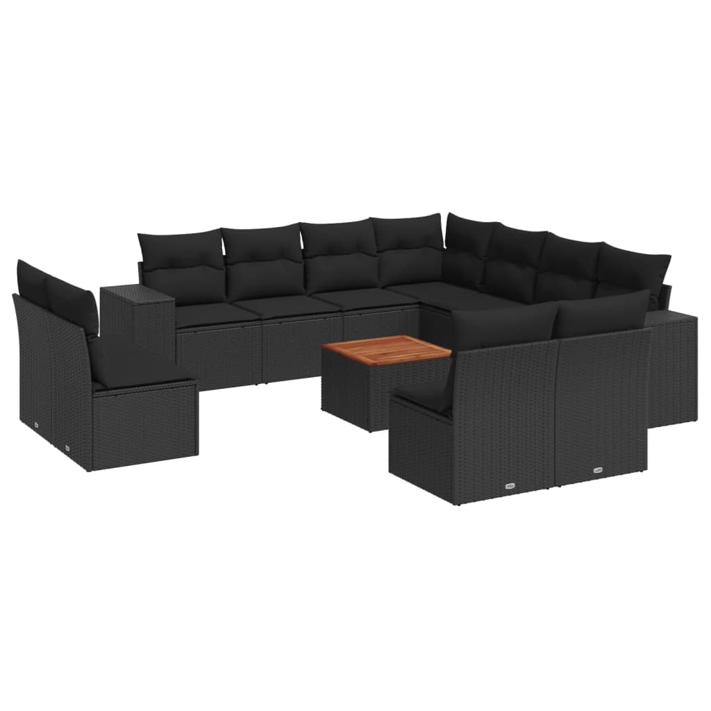 12 részes fekete polyrattan kerti ülőgarnitúra párnákkal (3257833)