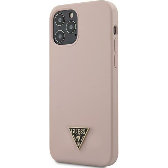 Guess Silicone Metal Triangle Apple iPhone 12 Pro Max hátlap tok, világos rózsaszín (GUE677PNK)