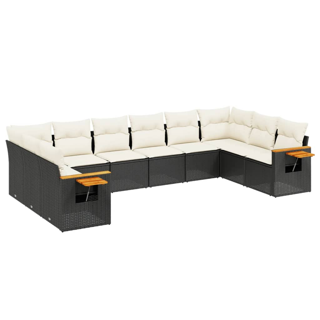 10 részes fekete polyrattan kerti ülőgarnitúra párnákkal (3259564)