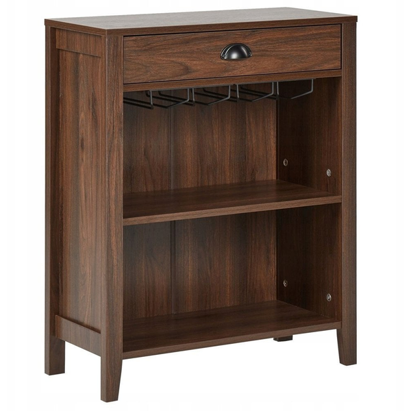 Aparador Tradicional Elegante Sala De Estar Cajón 2 Estantes Porta Copas Madera Oscura Walkerstone - Madera Oscura