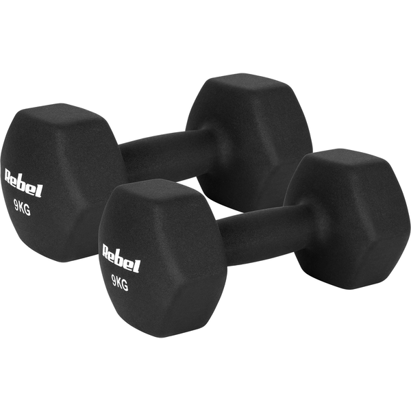 Hantelki żeliwne neoprenowe HEX 2x9kg, REBEL ACTIVE