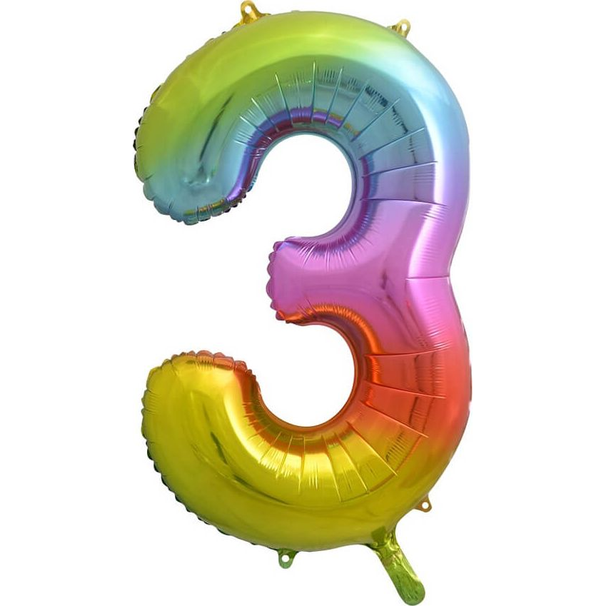 Szám Fólia Lufi - 3-as, 85 cm, Szivárvány (GODA2042)