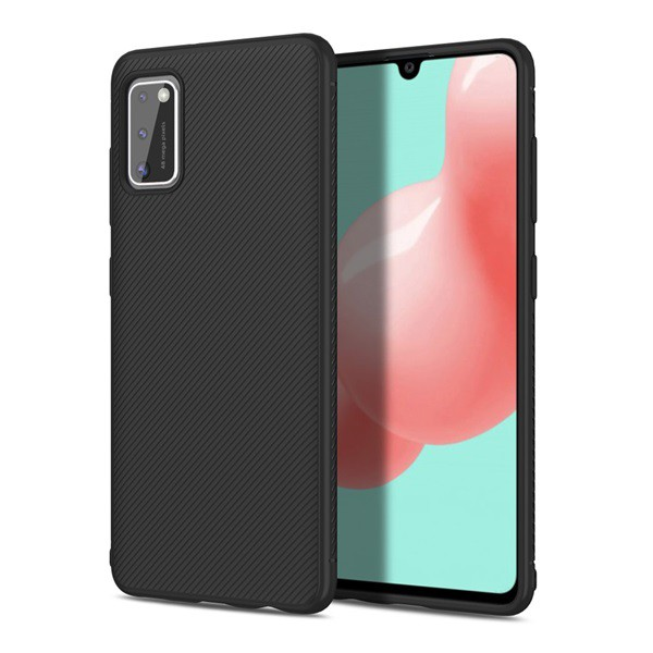 Szilikon telefonvédő (közepesen ütésálló, csíkos minta) FEKETE [Samsung Galaxy A41 (SM-A415F)] (5996457949564)