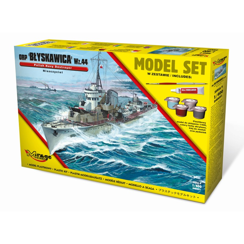 Mirage Hobby ORP Błyskawica wz. 44 romboló hajó műanyag modell (1:400) (MMH-840091)